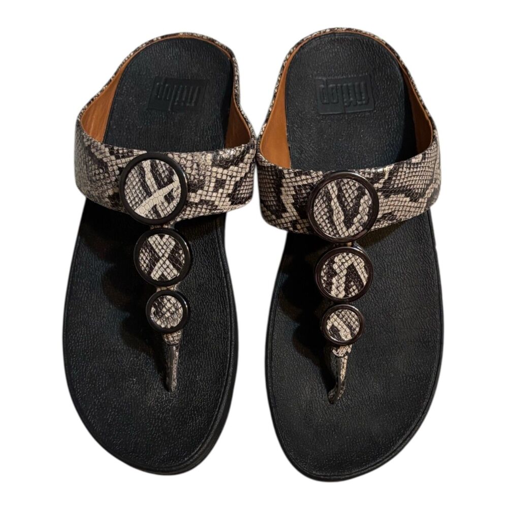FitFlop Snake Print Leather Toe Post Wedge Sandals US 7 EU 38 Comfort